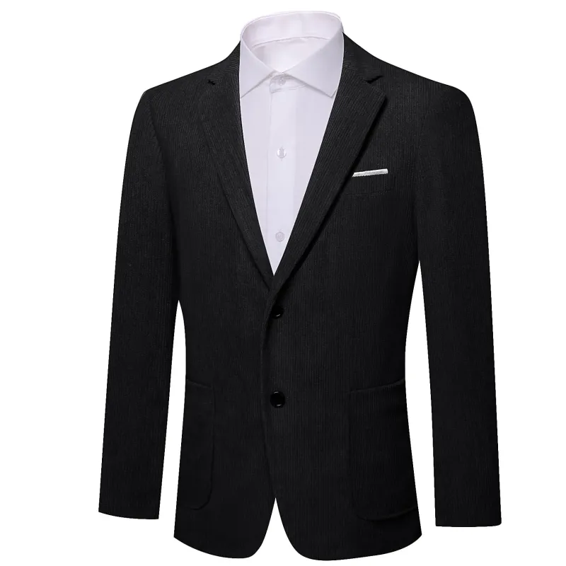 Barry. Wang Men's Black Corduroy Top Suit Notch-Lapel One Button Jacquard Dress Wedding Business Blazer made by Barrywang