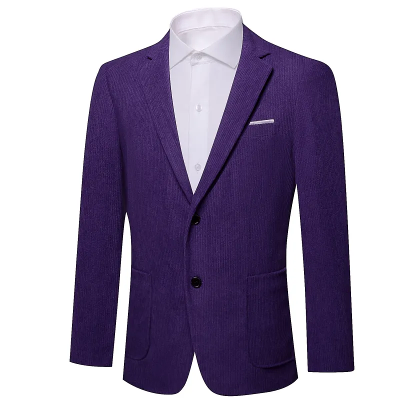 Barry. Wang Indigo Purple Corduroy Suit For Men Notched Lapel Dress For Dinner Business sold by Barrywang