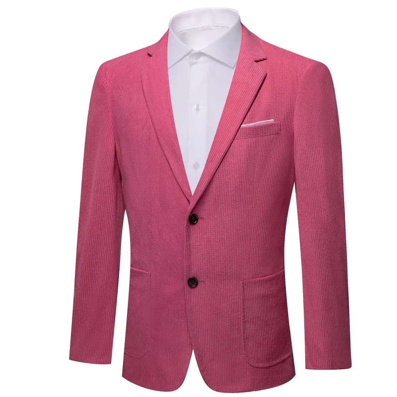 Barry. Wang Men's Corduroy Rose Pink Coat Notch Lapel Two Buttons Dress Business Dinner Blazer Suit sold by Barrywang