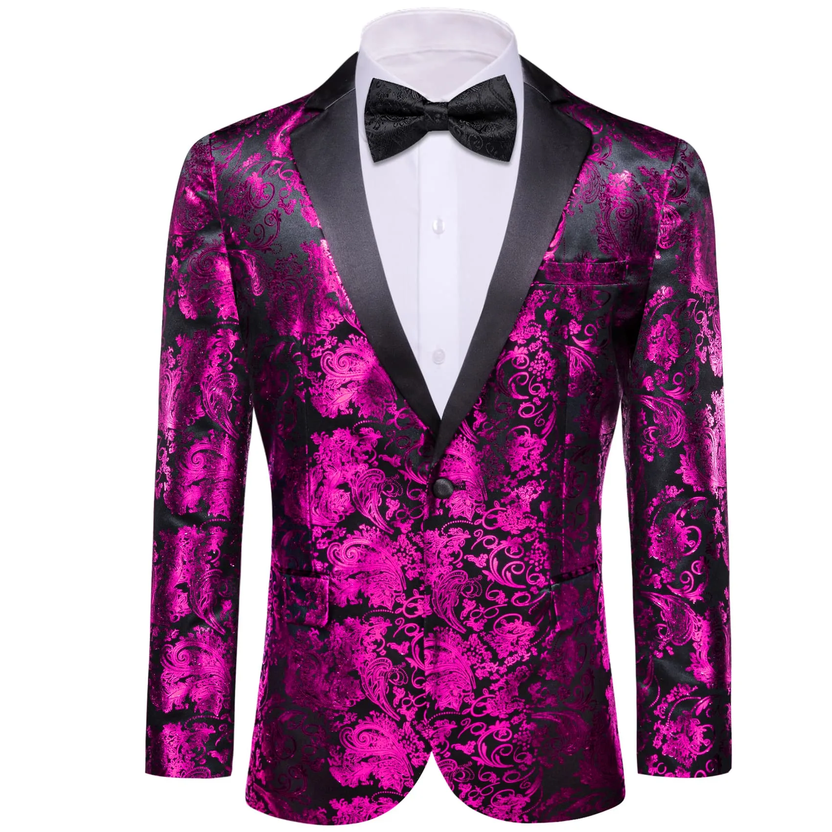 Barry. Wang Men's Hot Pink Floral Party Suit Notched Lapel Jacquard Blazer One Button Dinner Dress sold by Barrywang product image thumbnail 2