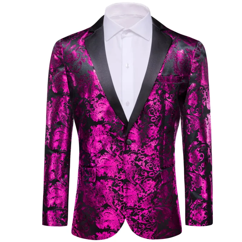 Barry. Wang Men's Hot Pink Floral Party Suit Notched Lapel Jacquard Blazer One Button Dinner Dress sold by Barrywang