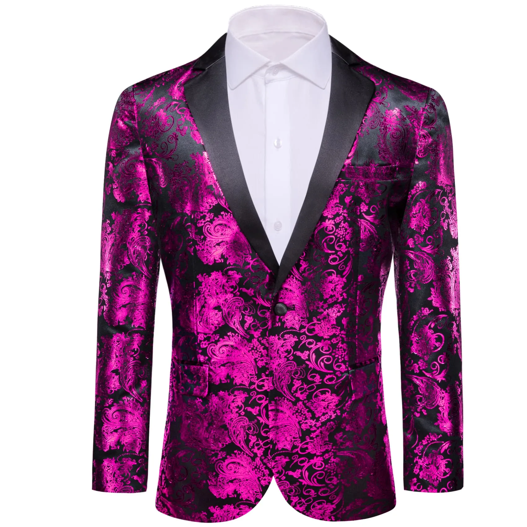 Barry. Wang Men's Hot Pink Floral Party Suit Notched Lapel Jacquard Blazer One Button Dinner Dress sold by Barrywang
