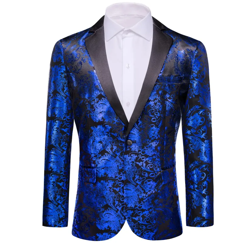 Barry. Wang Men's Royal Blue Blazer Black Silk Notch-Lapel One Button Wedding Party Suit sold by Barrywang
