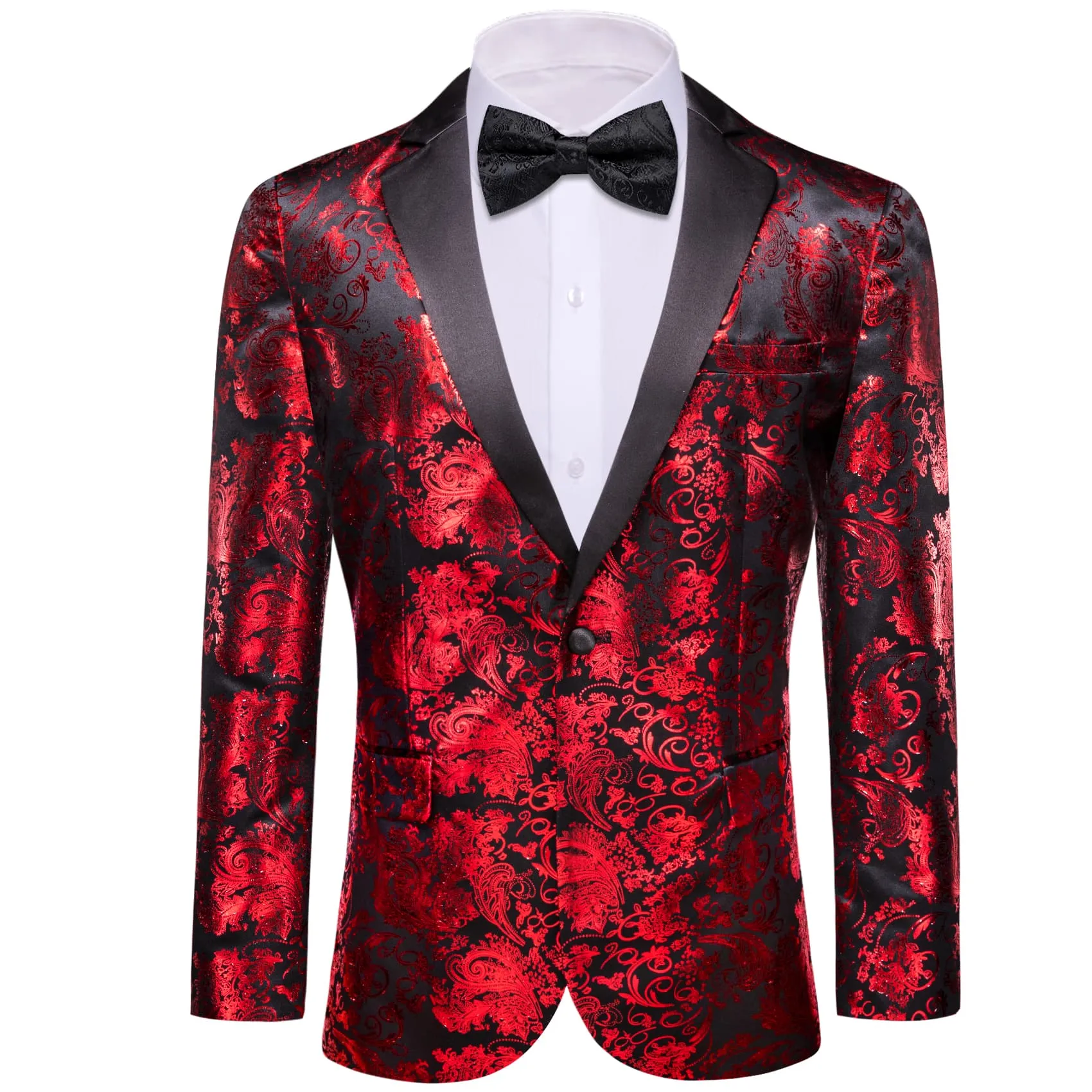 Barry. Wang Men's Scarlet Paisley Party Blazer Notched Lapel Suit One Button Wedding Dress sold by Barrywang product image thumbnail 2