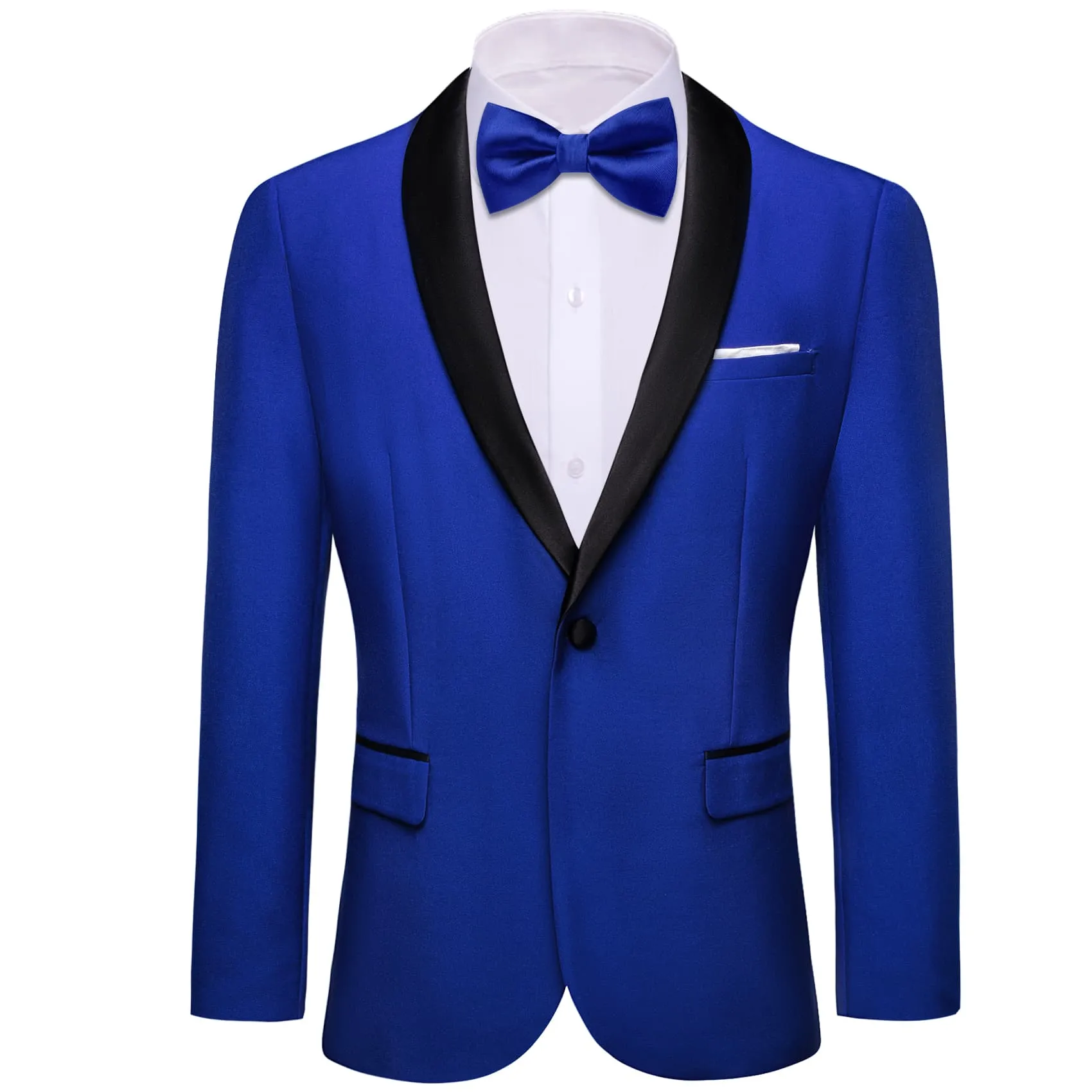 Barry. Wang Men's Royal Blue Formal Blazer Black Satin Shawl Lapel Business Wedding Suit sold by Barrywang product image thumbnail 2