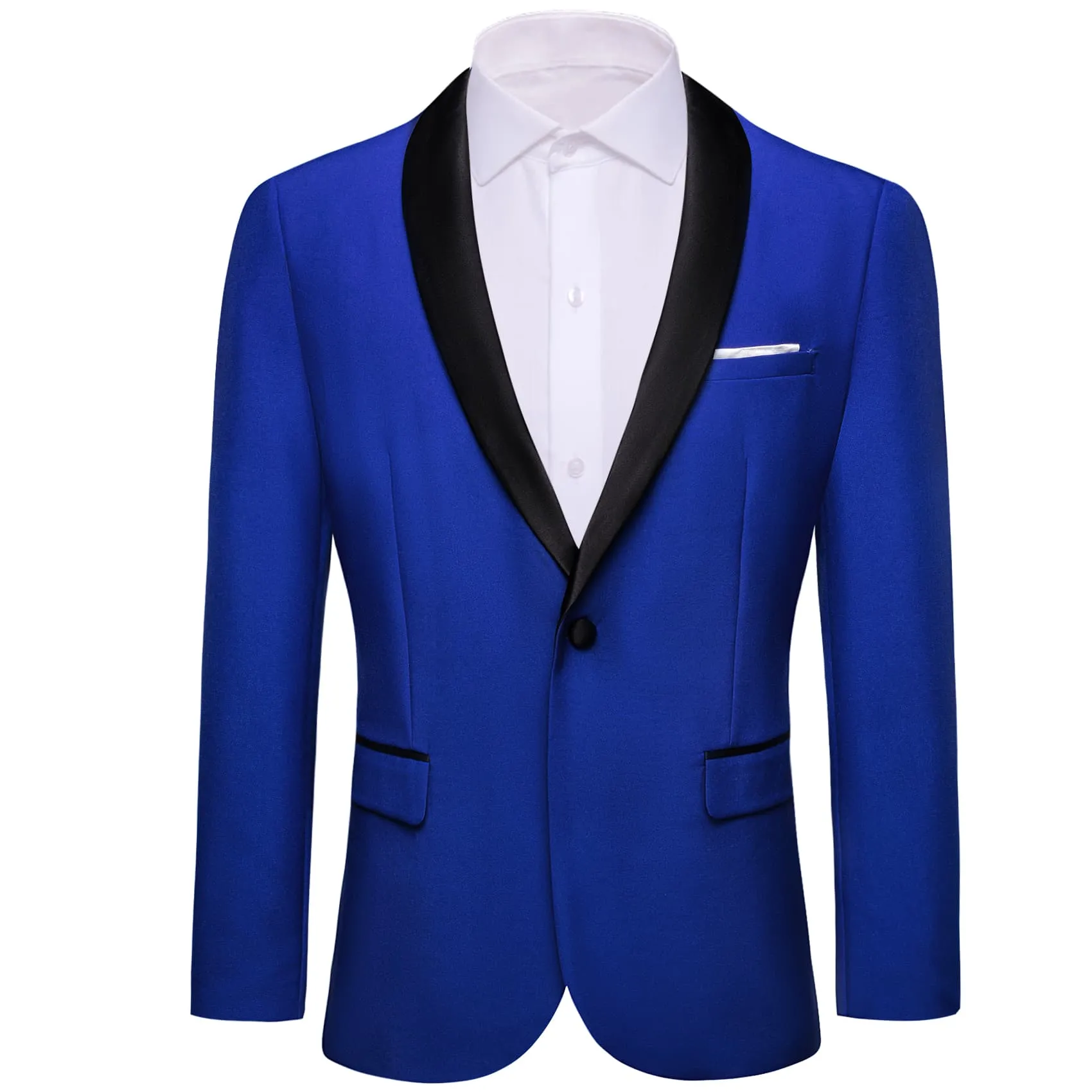 Barry. Wang Men's Royal Blue Formal Blazer Black Satin Shawl Lapel Business Wedding Suit sold by Barrywang