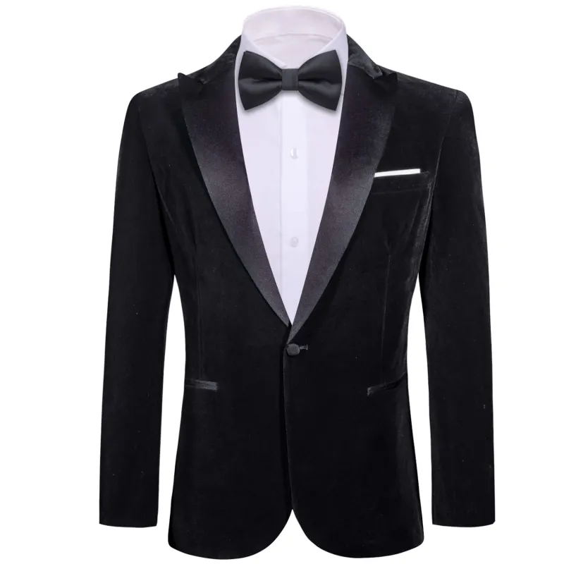 Barry. Wang Velvet Black Wedding Tux For Man Notch-Lapel One Button Jacquard Dinner Suit Jacket sold by Barrywang