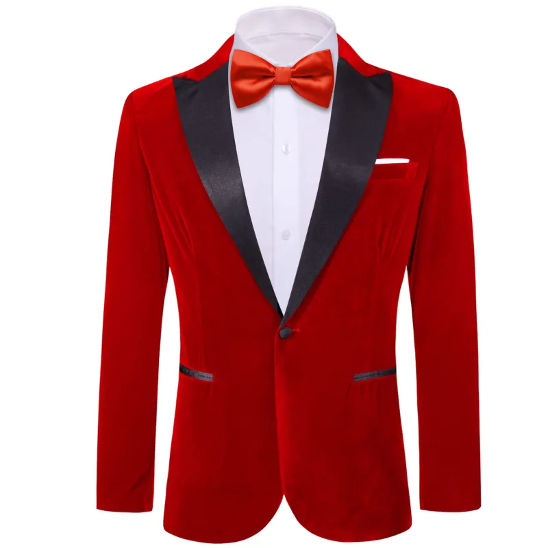 Barry. Wang Men's Cranberry Red Velvet Suit Silk Notch-Lapel One Button Blazer For Wedding Banquet sold by Barrywang