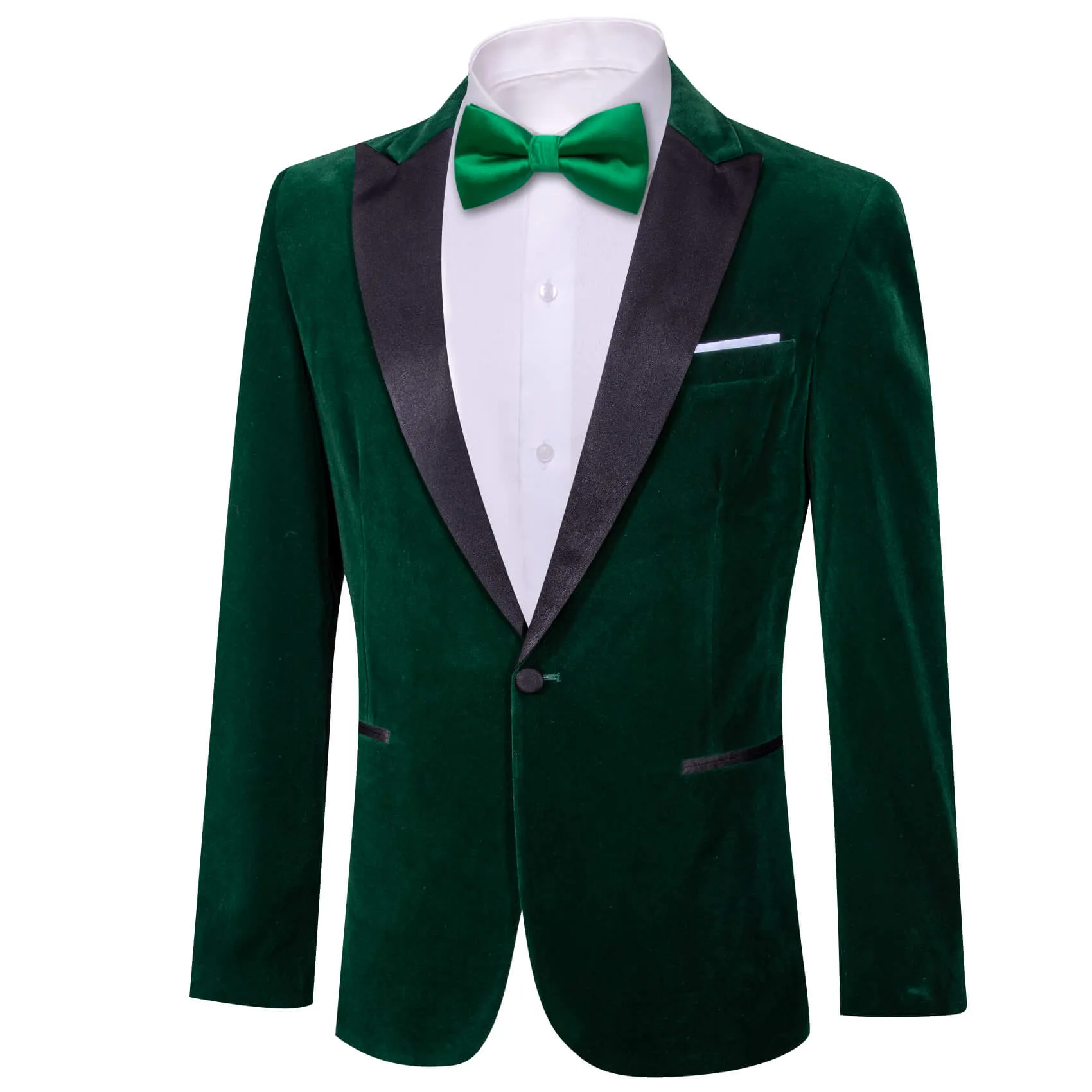 Barry. Wang Men's Velvet Green Suit Silk Notch Lapel One Button Wedding Banquet Blazer sold by Barrywang product image thumbnail 2