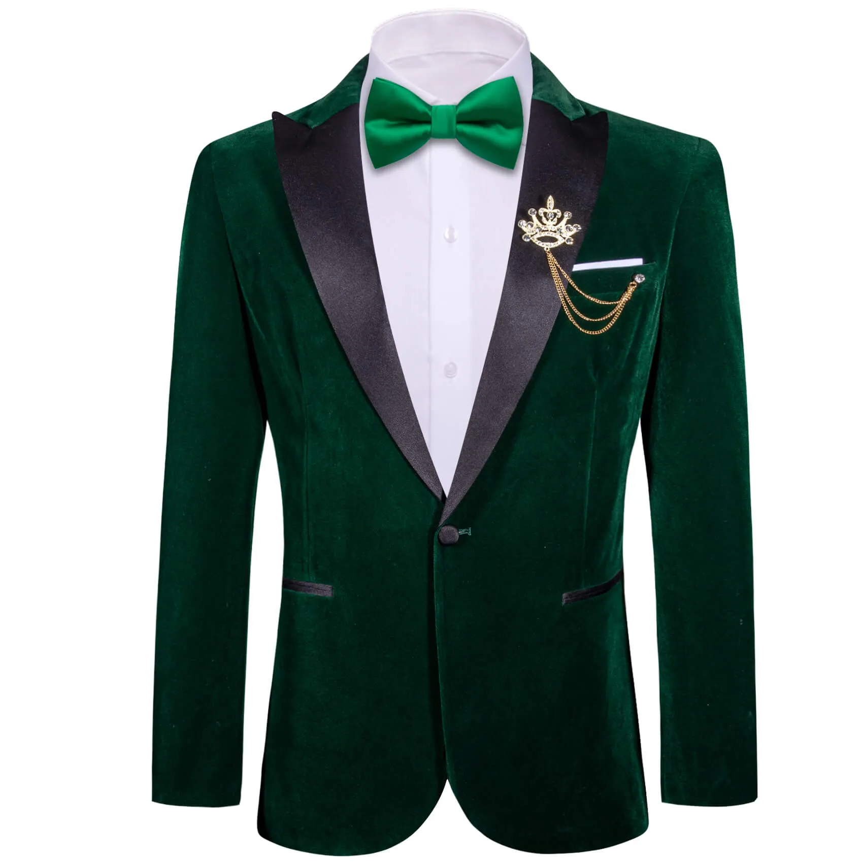 Barry. Wang Men's Velvet Green Suit Silk Notch Lapel One Button Wedding Banquet Blazer sold by Barrywang product image thumbnail 5