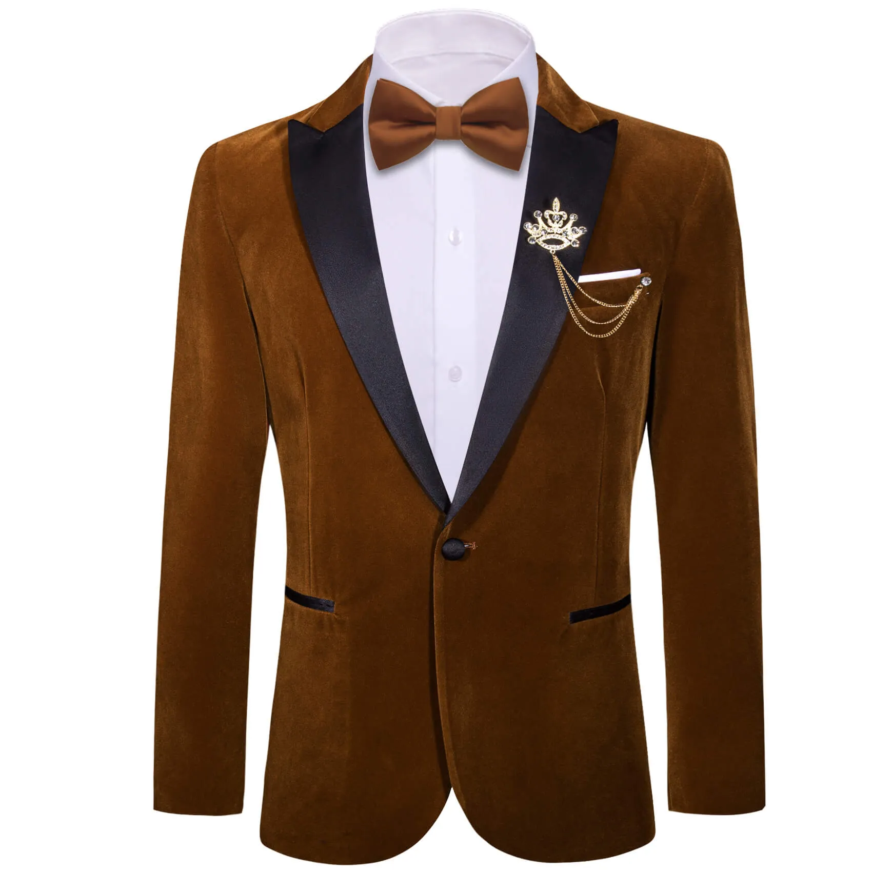 Barry. Wang Men's Chocolate Brown Suit Notch Lapel One Button Wedding Banquet Blazer sold by Barrywang product image thumbnail 5