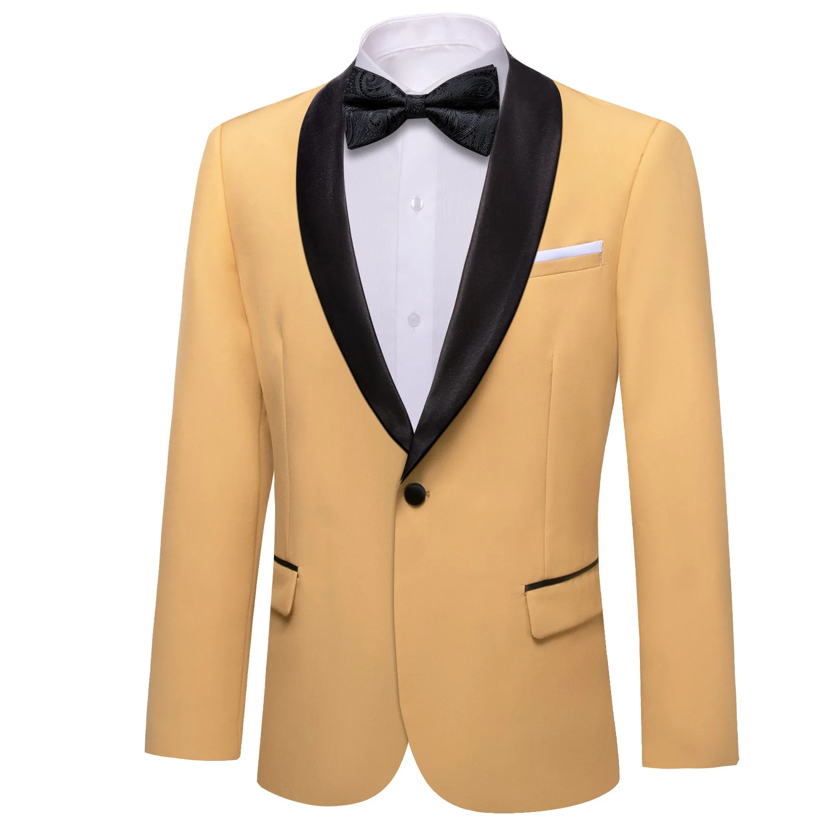 Barry. Wang Men's Mustard Yellow Solid Suit Silk Shawl-Lapel Jacquard Tuxedos Wedding Dinner Formal Dress sold by Barrywang product image thumbnail 2