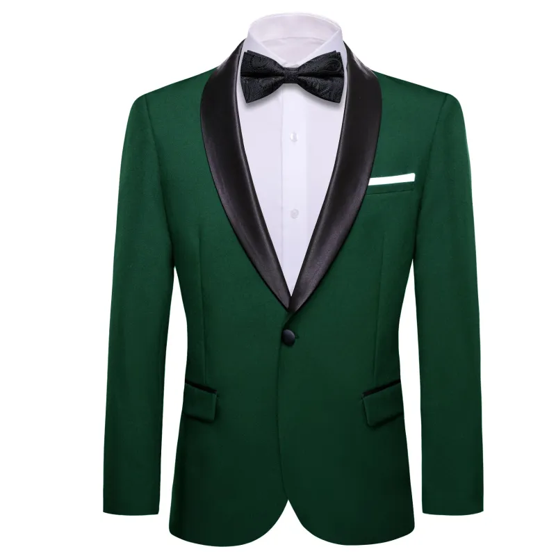 Barry. Wang Hunter Green Wedding Suit For Men Slim One Button Shawl Collar Jacquard Blazer sold by Barrywang