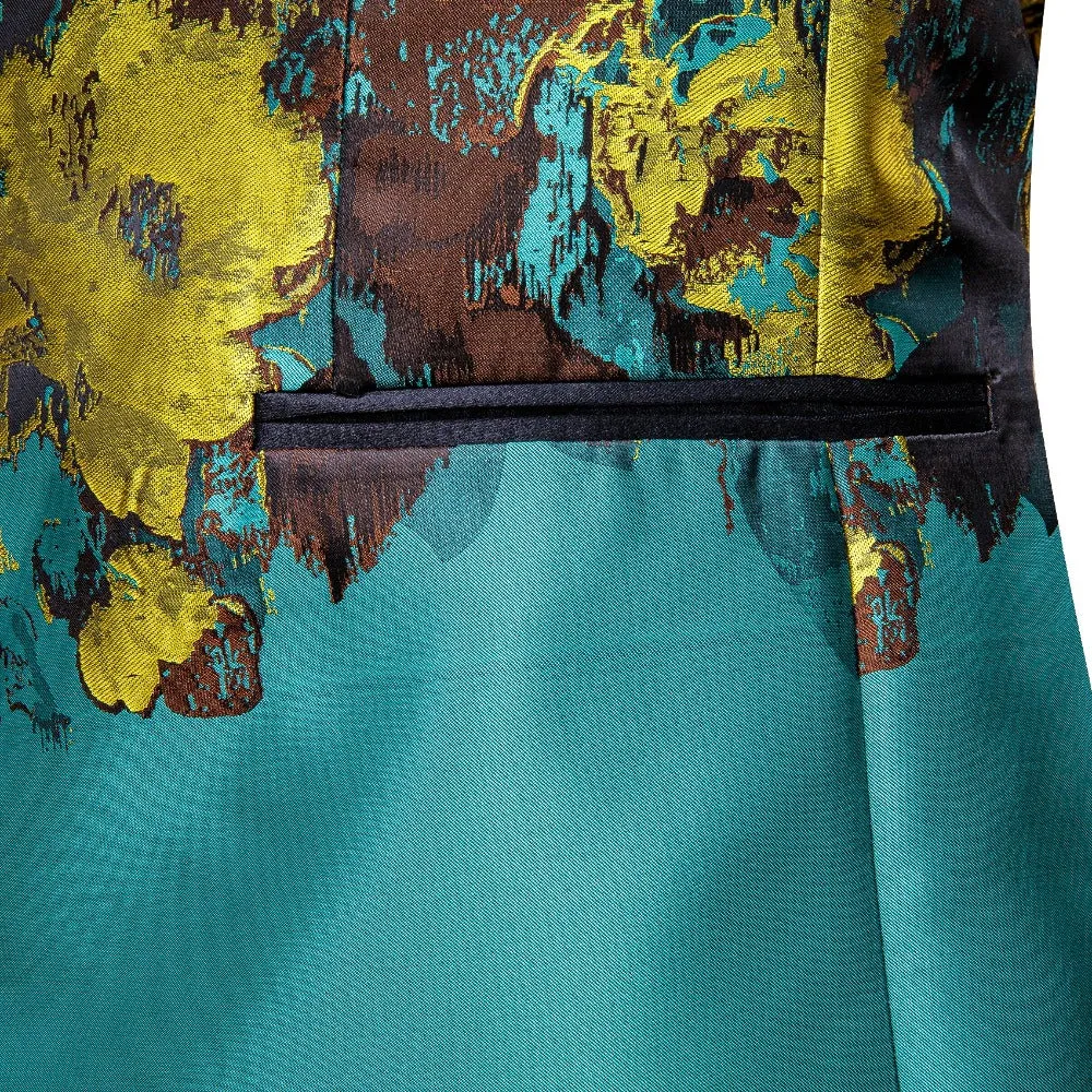 Barry. Wang Men's Bohemian Teal Floral Suit Shawl-Lapel One Button Jacket For Banquet Party sold by Barrywang product image thumbnail 4