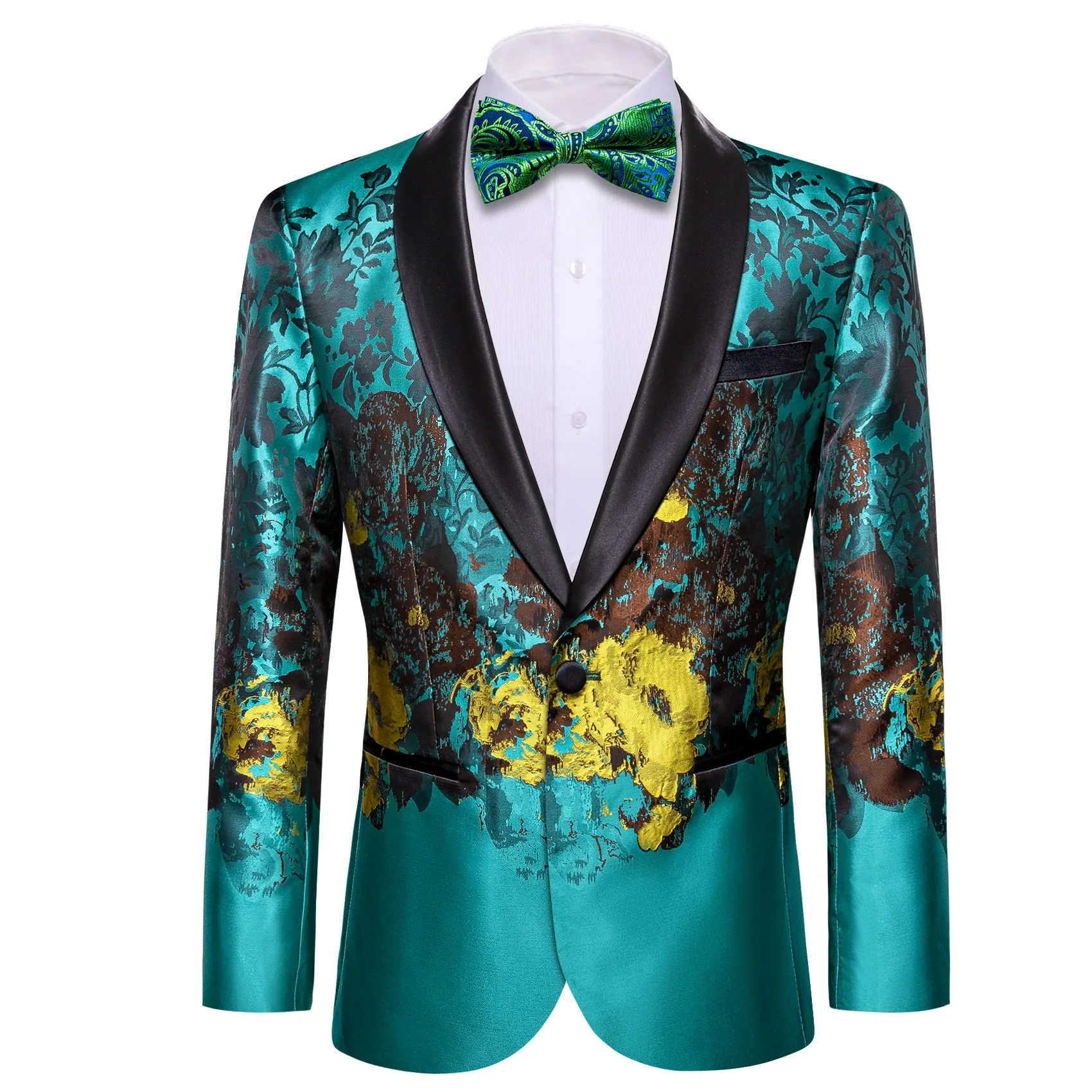 Barry. Wang Men's Bohemian Teal Floral Suit Shawl-Lapel One Button Jacket For Banquet Party sold by Barrywang