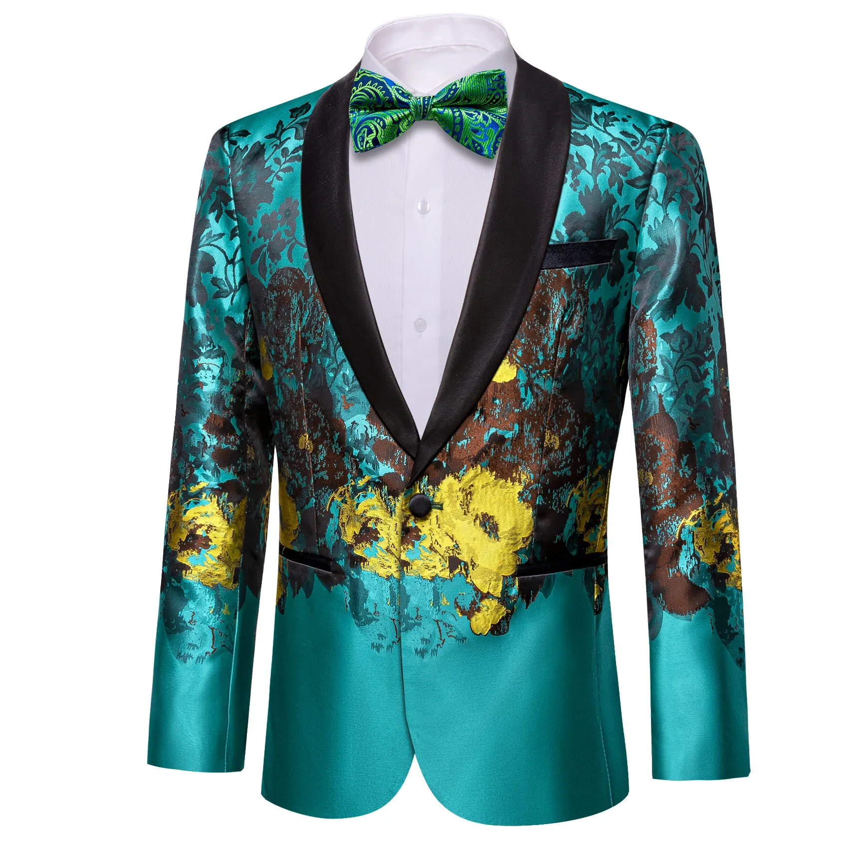 Barry. Wang Men's Bohemian Teal Floral Suit Shawl-Lapel One Button Jacket For Banquet Party sold by Barrywang product image thumbnail 2