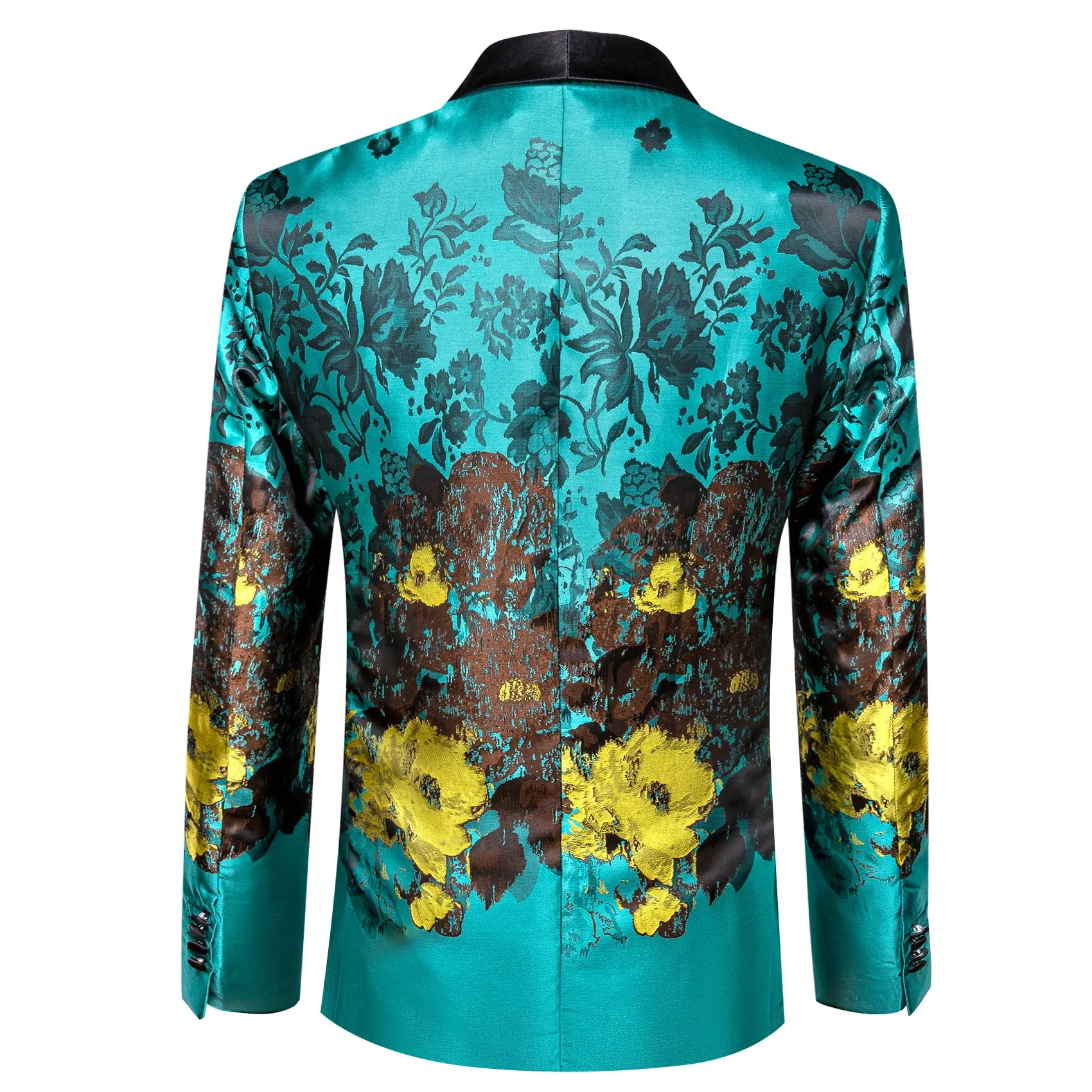 Barry. Wang Men's Bohemian Teal Floral Suit Shawl-Lapel One Button Jacket For Banquet Party sold by Barrywang product image thumbnail 3