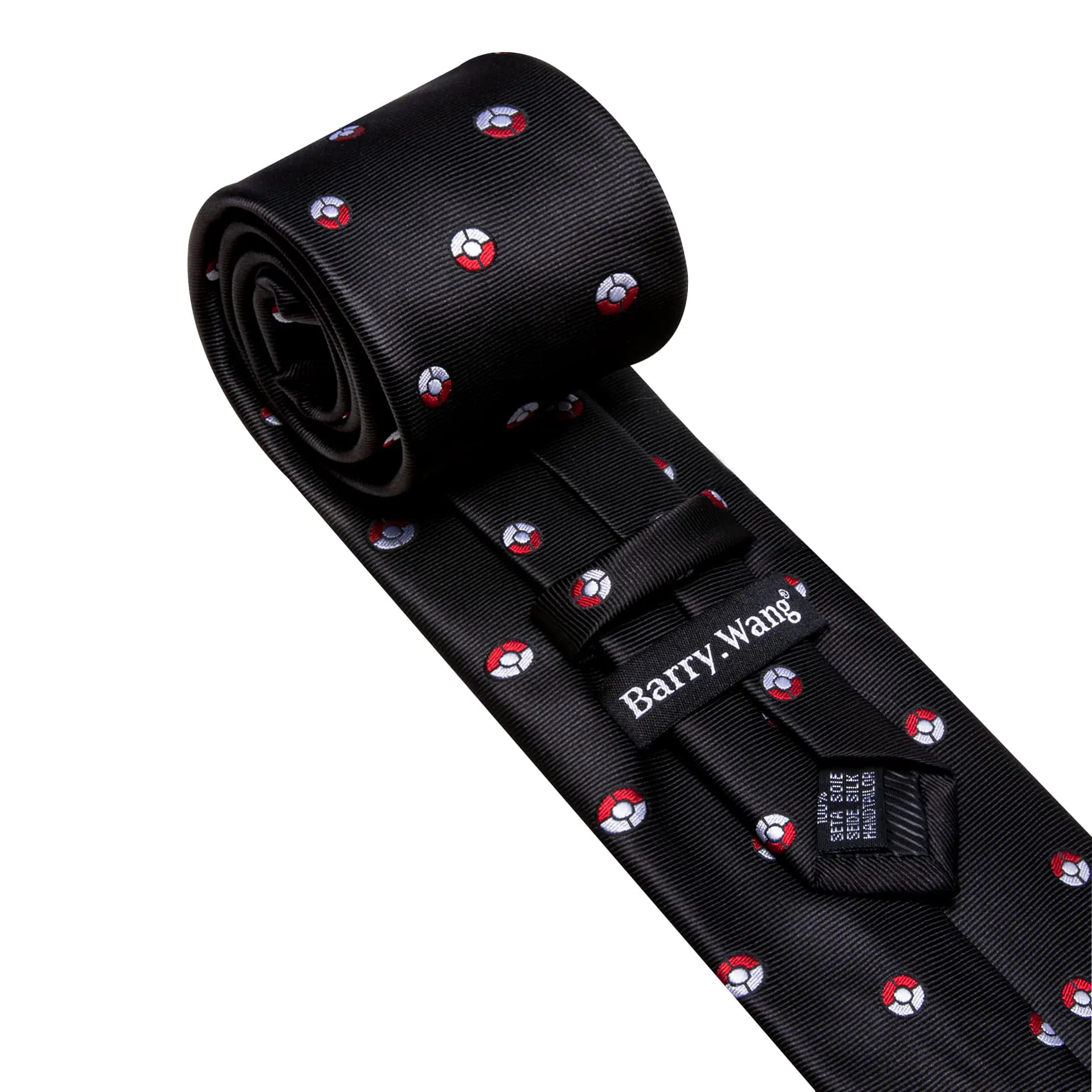 Barry. Wang Black Tie Anime-Inspired Red & White Ball Pattern Novelty Necktie Set for Men sold by Barrywang product image thumbnail 4