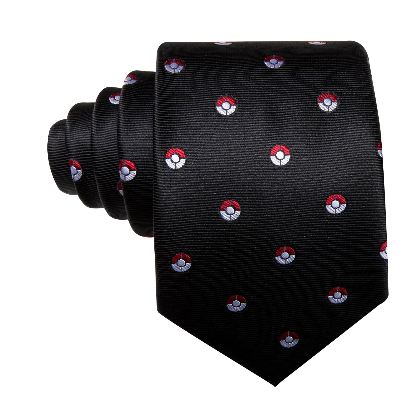 Barry. Wang Black Tie Anime-Inspired Red & White Ball Pattern Novelty Necktie Set for Men sold by Barrywang product image thumbnail 5