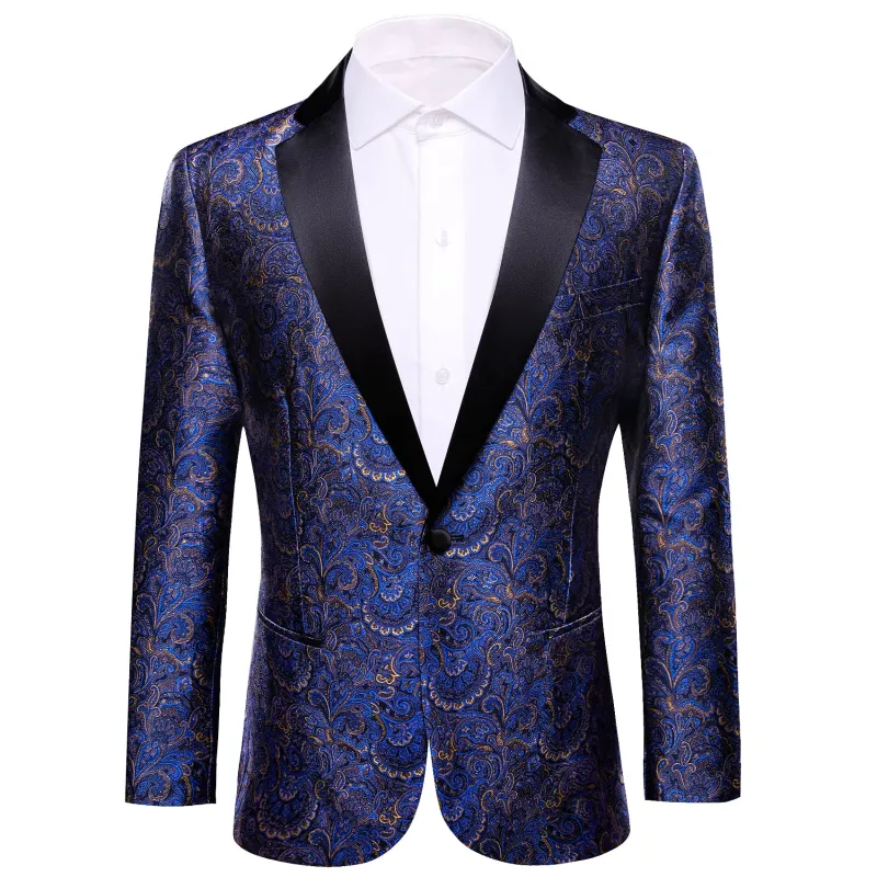 Barry. Wang Paisley Classic Blue Wedding Suit For Men Slim Notch-Lapel One Button Business Blazer sold by Barrywang