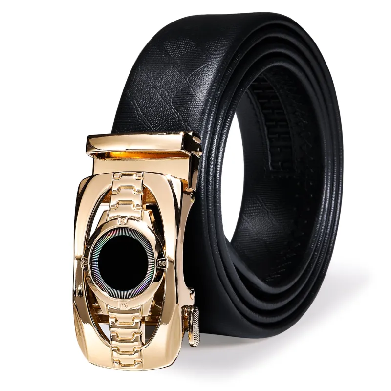 Barry. Wang Men's Leather Ratchet Belt 1 3/8" Adjustable For Dress Casual With Gold Circle Metal Buckle sold by Barrywang