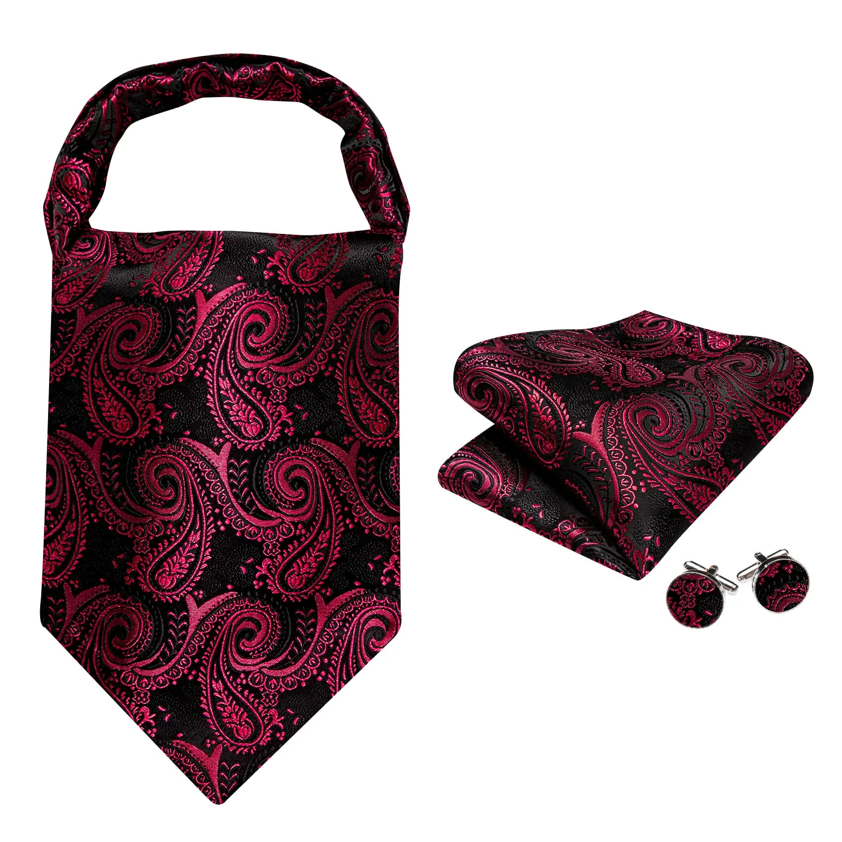 Barry. Wang Fuchsia Pink Ascot Formal Wedding Self Necktie Cravat Handkerchief Cufflink Set sold by Barrywang product image thumbnail 4