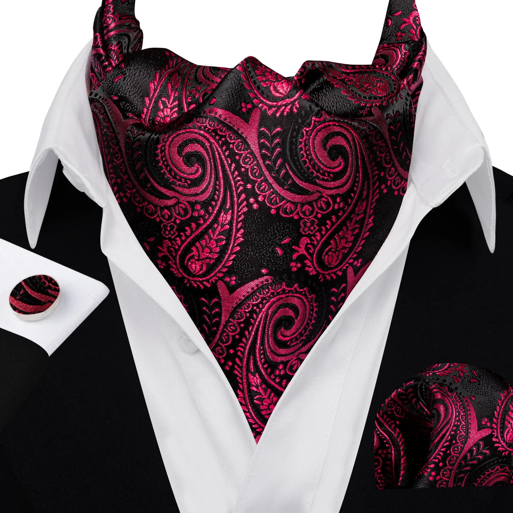 Barry. Wang Fuchsia Pink Ascot Formal Wedding Self Necktie Cravat Handkerchief Cufflink Set sold by Barrywang product image thumbnail 3