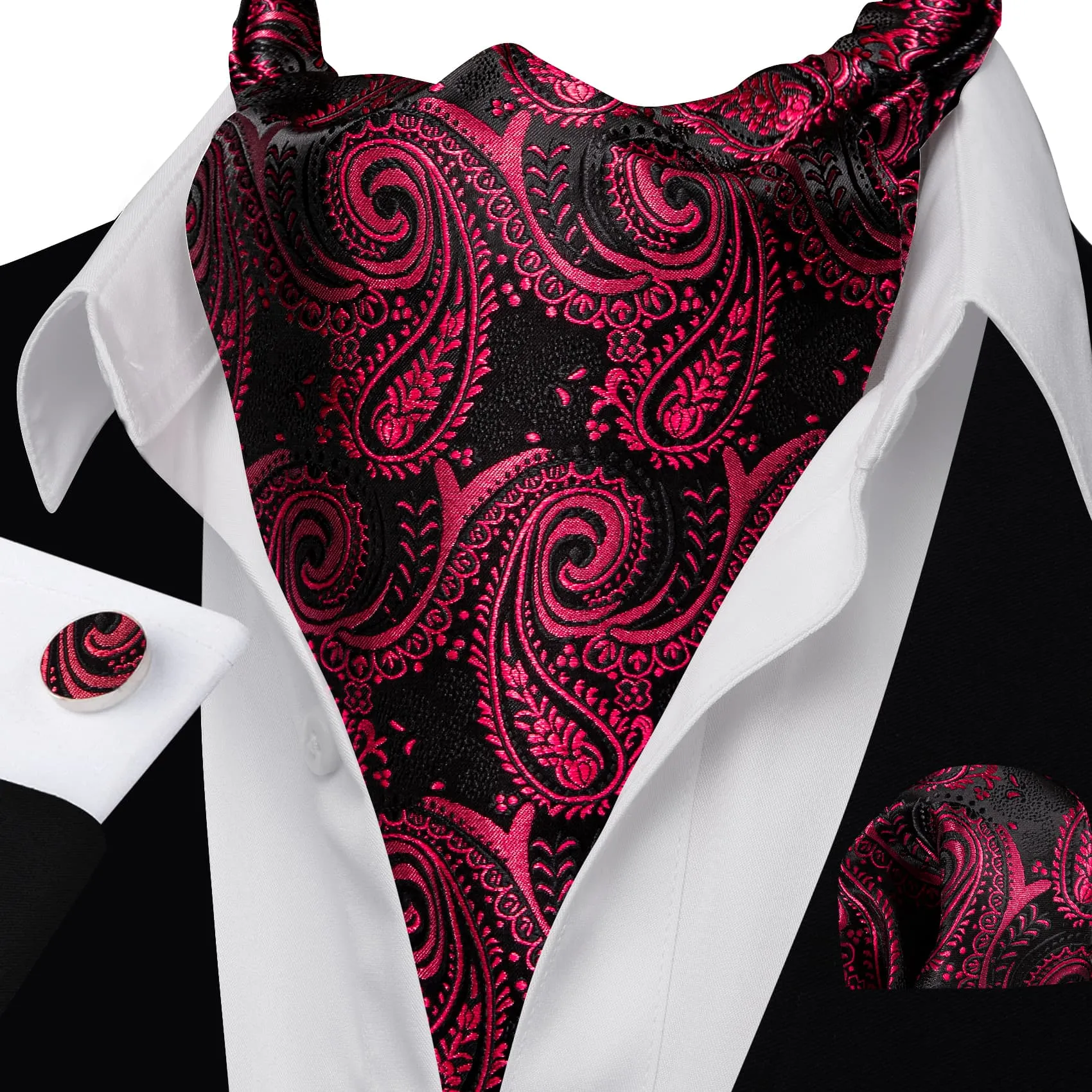Barry. Wang Fuchsia Pink Ascot Formal Wedding Self Necktie Cravat Handkerchief Cufflink Set sold by Barrywang product image thumbnail 2