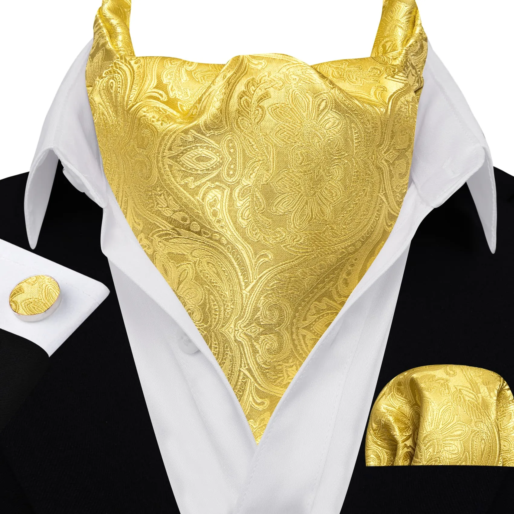 Barry. Wang Yellow Floral Silk Ascot For Men Wedding Party Cravat Handkerchief Cufflinks Set sold by Barrywang product image thumbnail 4