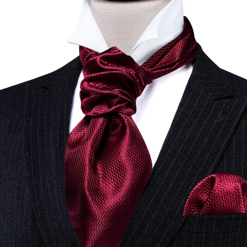 Barry. Wang Men's Cranberry Red Silk Ascot Jacquard Self NeckTie For Wedding Formal Handkerchief Cufflinks sold by Barrywang