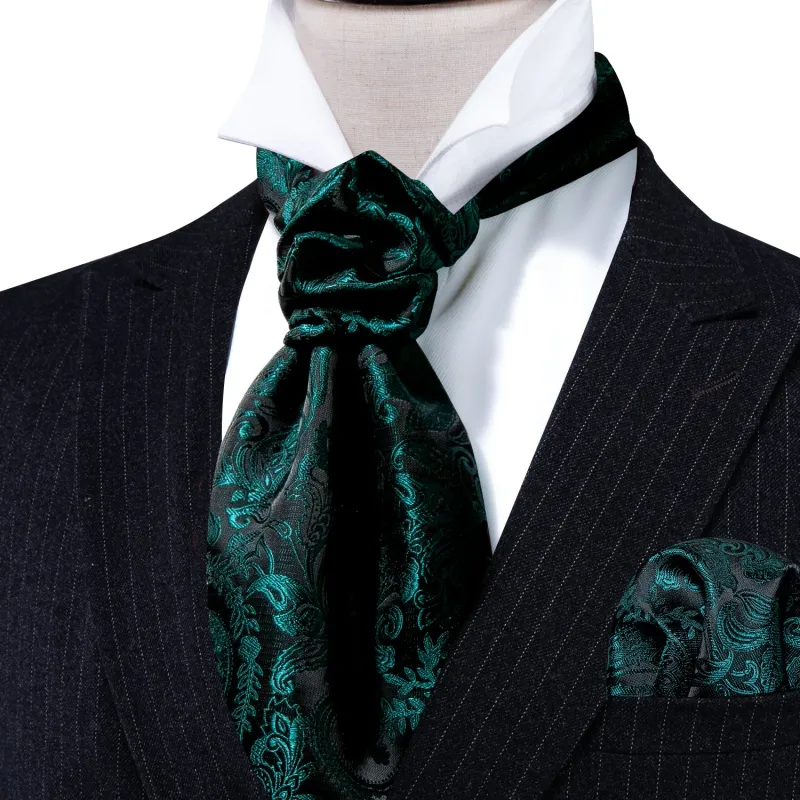 Barry. Wang Ascot Teal Paisley Silk Necktie Wedding Business Cravat Handkerchief Cufflinks sold by Barrywang