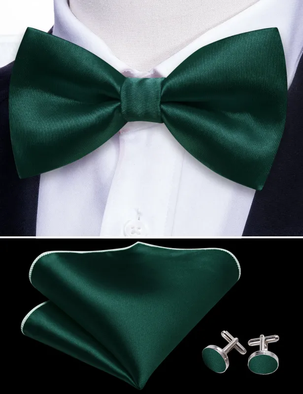 Barry. Wang Hunter Green Bow Tie Solid Pre-tied Men's Wedding Party Bowtie Pocket Square Cufflinks Set sold by Barrywang