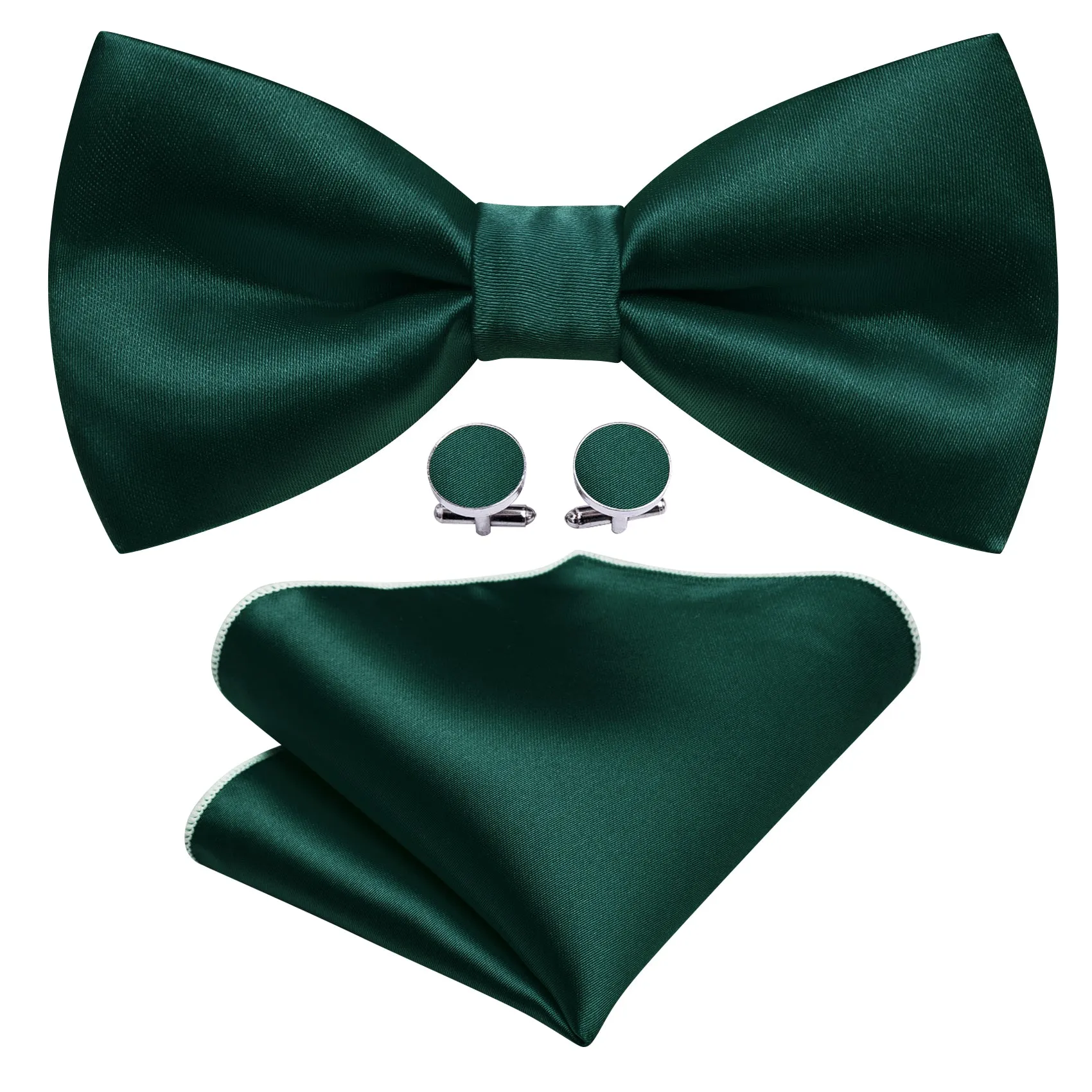 Barry. Wang Hunter Green Bow Tie Solid Pre-tied Men's Wedding Party Bowtie Pocket Square Cufflinks Set sold by Barrywang product image thumbnail 2
