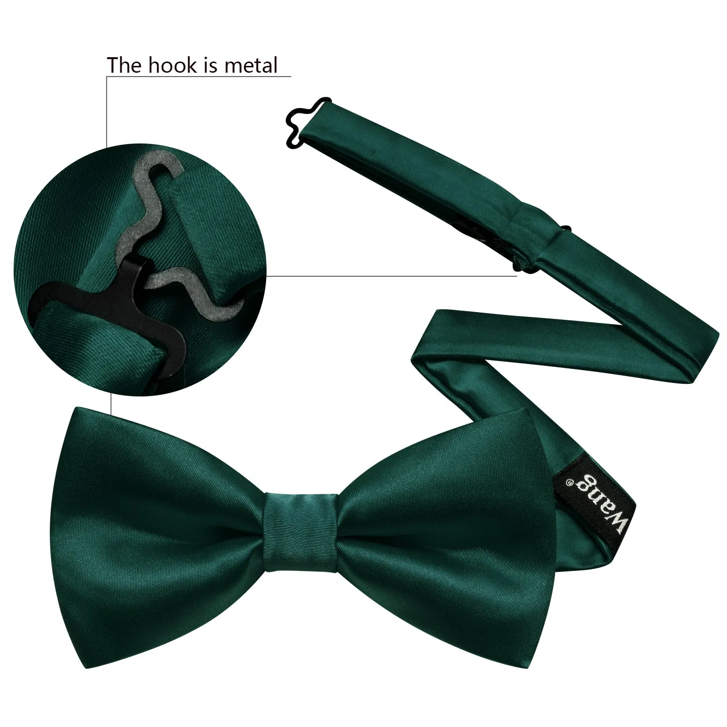 Barry. Wang Hunter Green Bow Tie Solid Pre-tied Men's Wedding Party Bowtie Pocket Square Cufflinks Set sold by Barrywang product image thumbnail 5