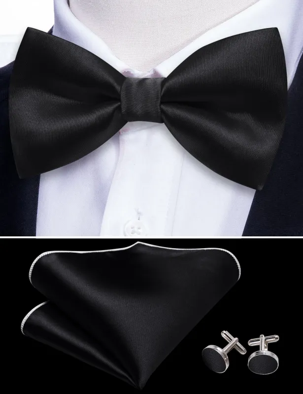 Barry. Wang Solid Black Bowtie Set for Men Adjustable Silk Pre-tied Bow Tie for Wedding Business sold by Barrywang