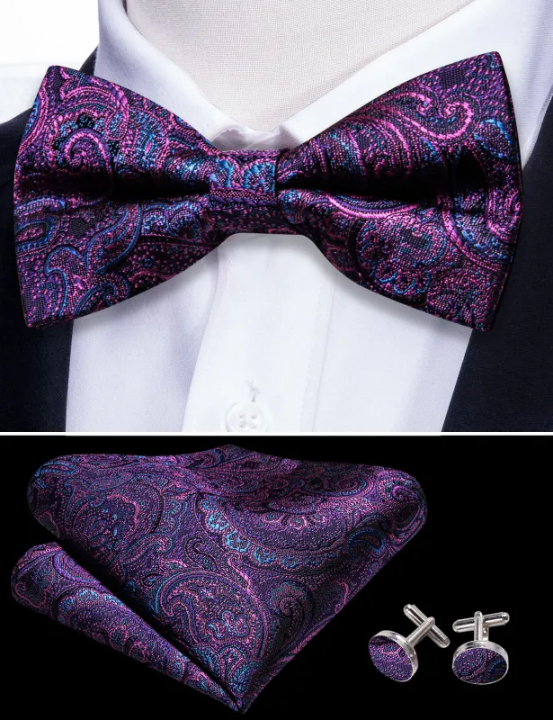 Barry. Wang Wisteria Purple Bowtie for Men Adjustable Paisley Pre-tied Bow Tie Set for Formal Tuxedo sold by Barrywang