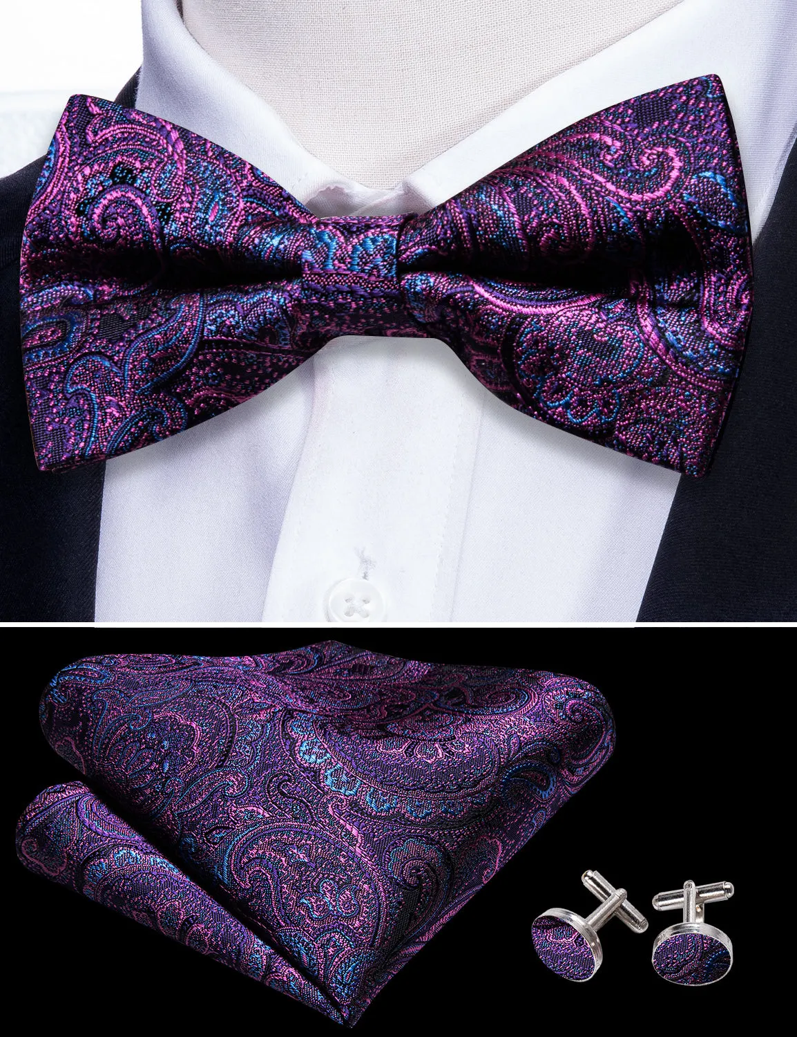 Barry. Wang Wisteria Purple Bowtie for Men Adjustable Paisley Pre-tied Bow Tie Set for Formal Tuxedo sold by Barrywang