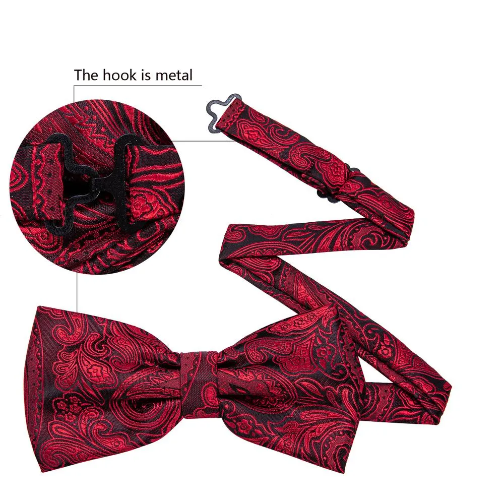 Barry. Wang Burgundy Bow Tie Hanky Cufflinks Set Adjustable Men's Paisley Pre-tied Formal Bow Tie sold by Barrywang product image thumbnail 5