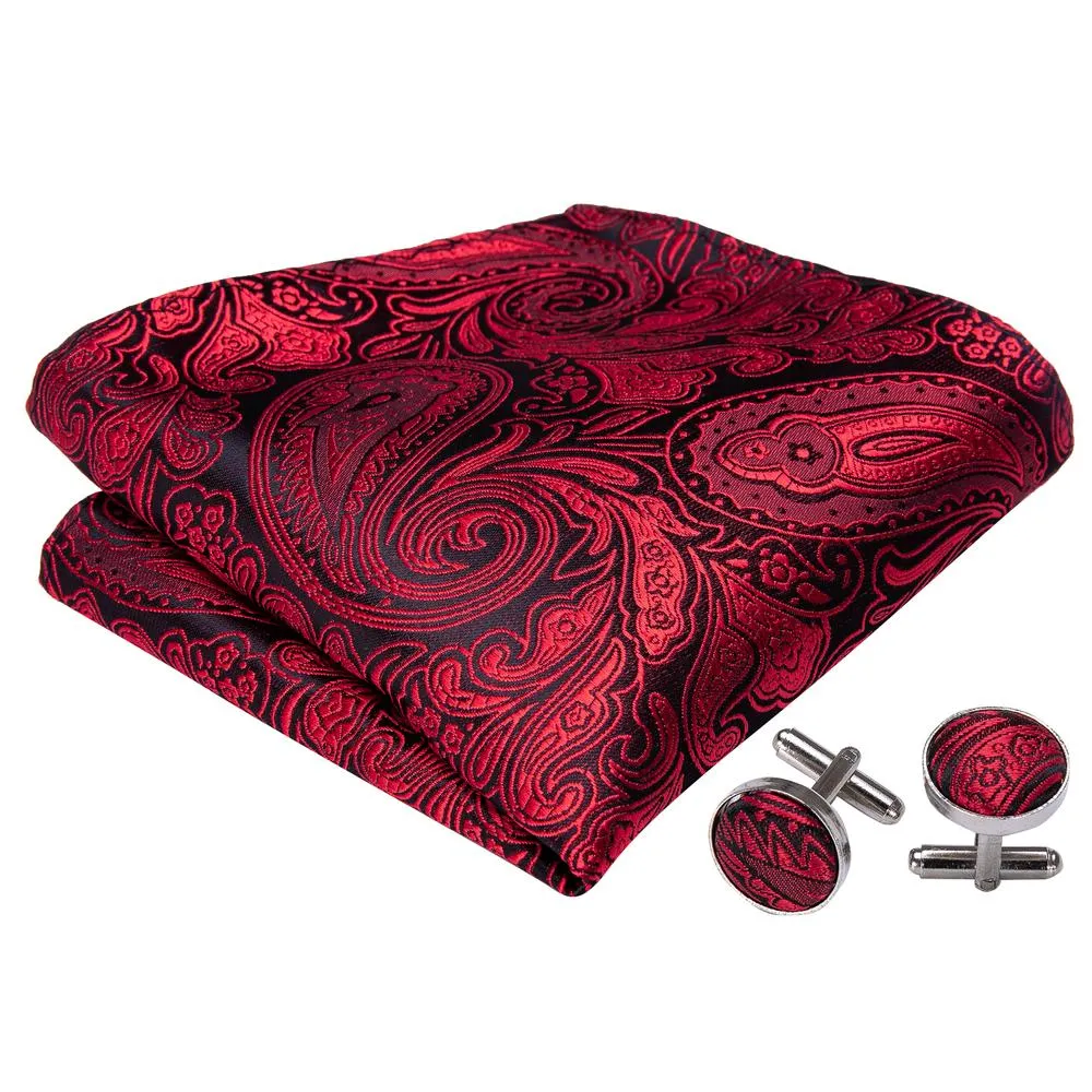 Barry. Wang Burgundy Bow Tie Hanky Cufflinks Set Adjustable Men's Paisley Pre-tied Formal Bow Tie sold by Barrywang product image thumbnail 4