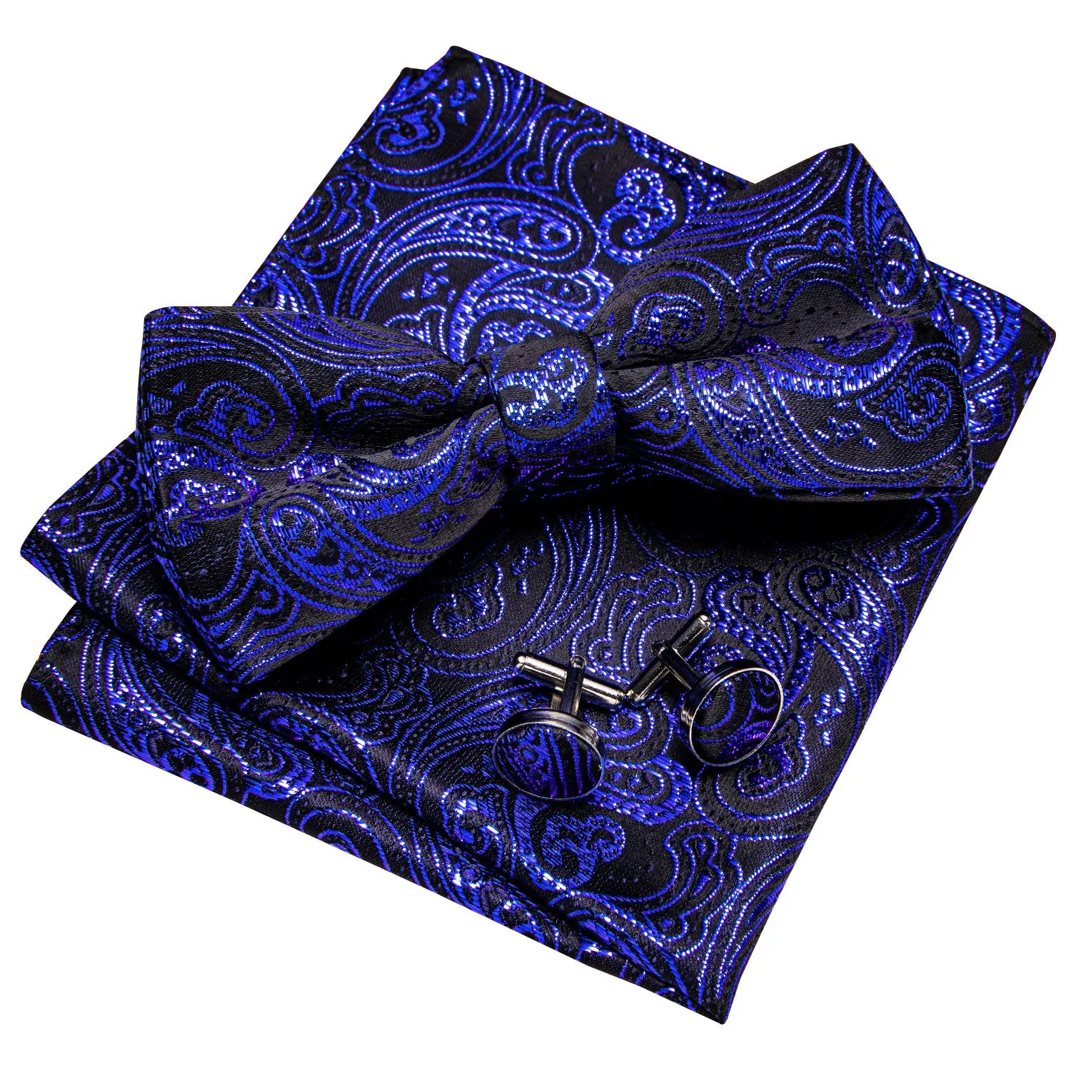 Barry. Wang Navy Blue Bow Tie for Wedding Silk Paisley Pre-tied Bow Tie Pocket Square Cufflinks Set sold by Barrywang product image thumbnail 3