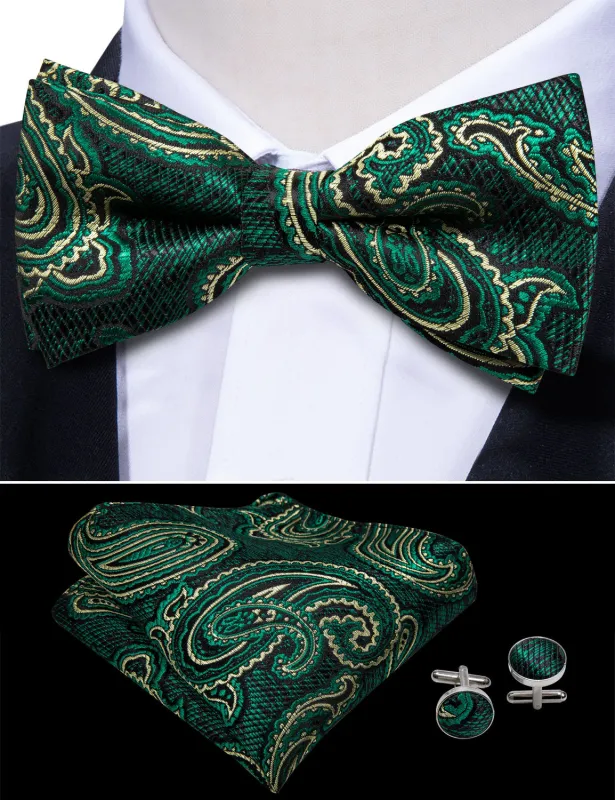 Barry. Wang Hunter Green Bow Tie for Wedding Adjustable Men's Paisley Bowtie Pocket Square Cufflinks Set sold by Barrywang