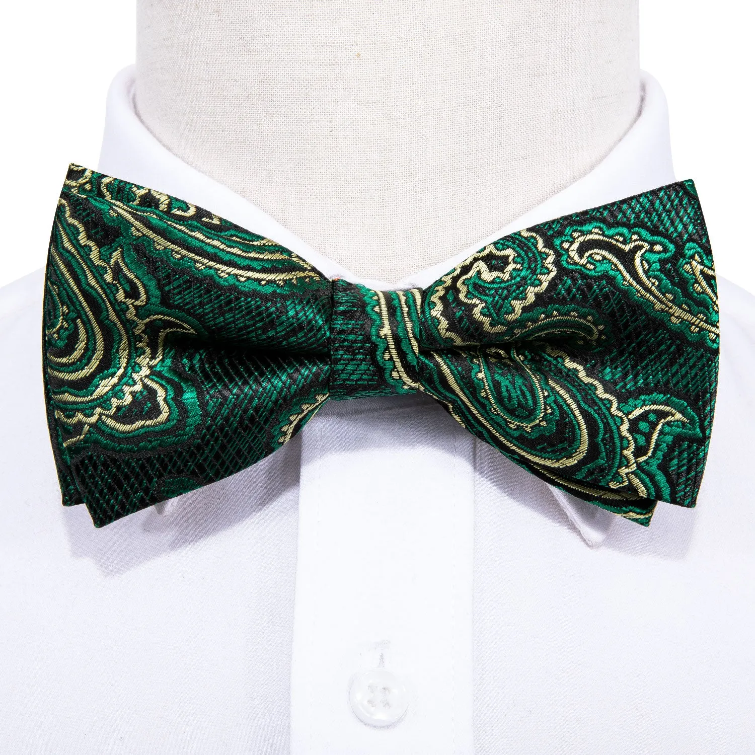 Barry. Wang Hunter Green Bow Tie for Wedding Adjustable Men's Paisley Bowtie Pocket Square Cufflinks Set sold by Barrywang product image thumbnail 4
