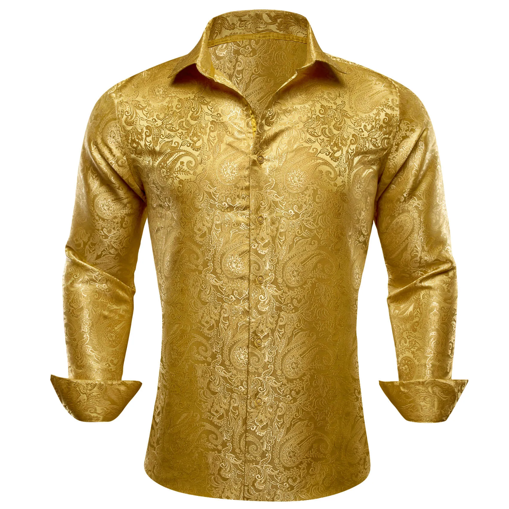 Barry. Wang Mens Shirt Gold Jacquard Paisley Silk Long Sleeve Shirt sold by Barrywang