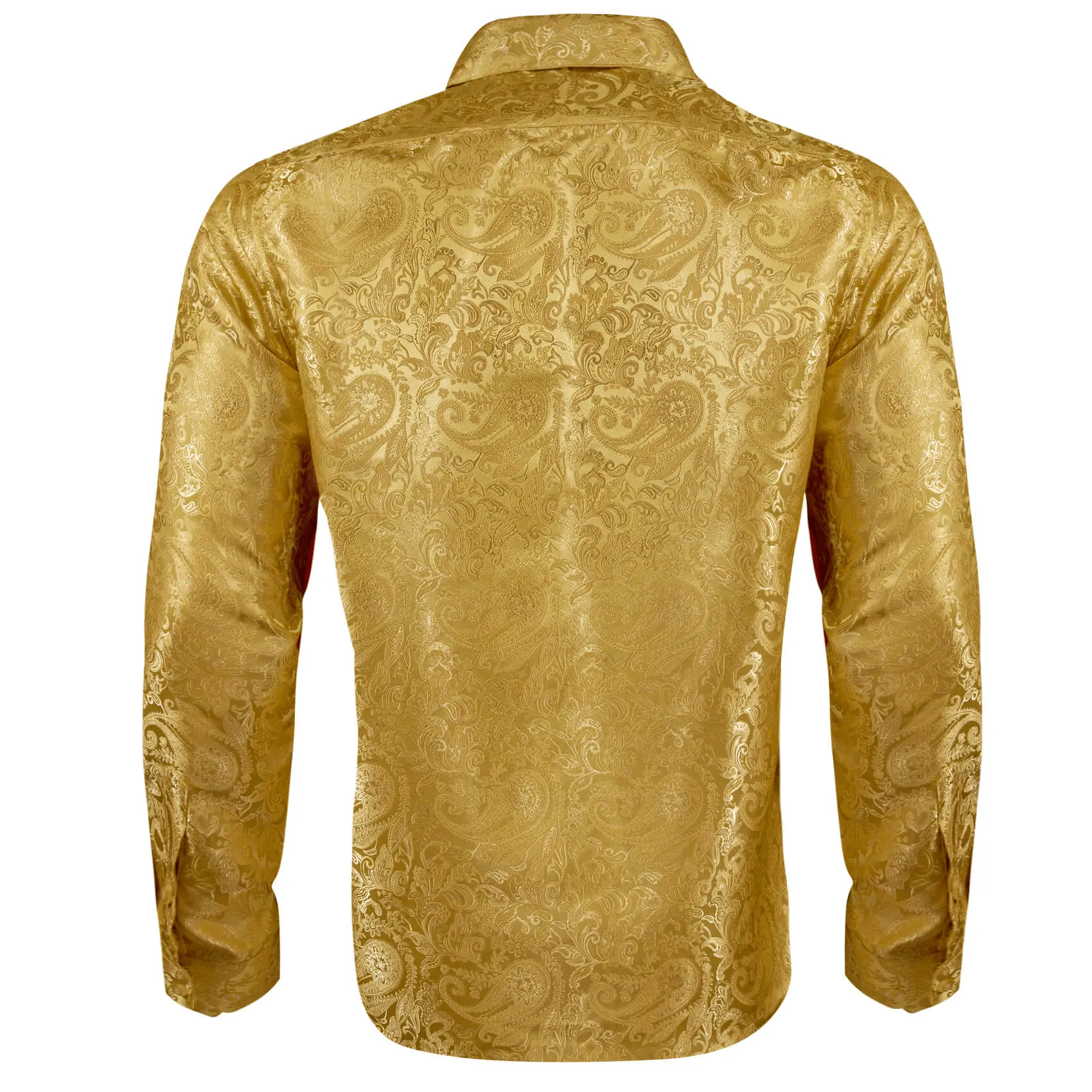 Barry. Wang Mens Shirt Gold Jacquard Paisley Silk Long Sleeve Shirt sold by Barrywang product image thumbnail 3