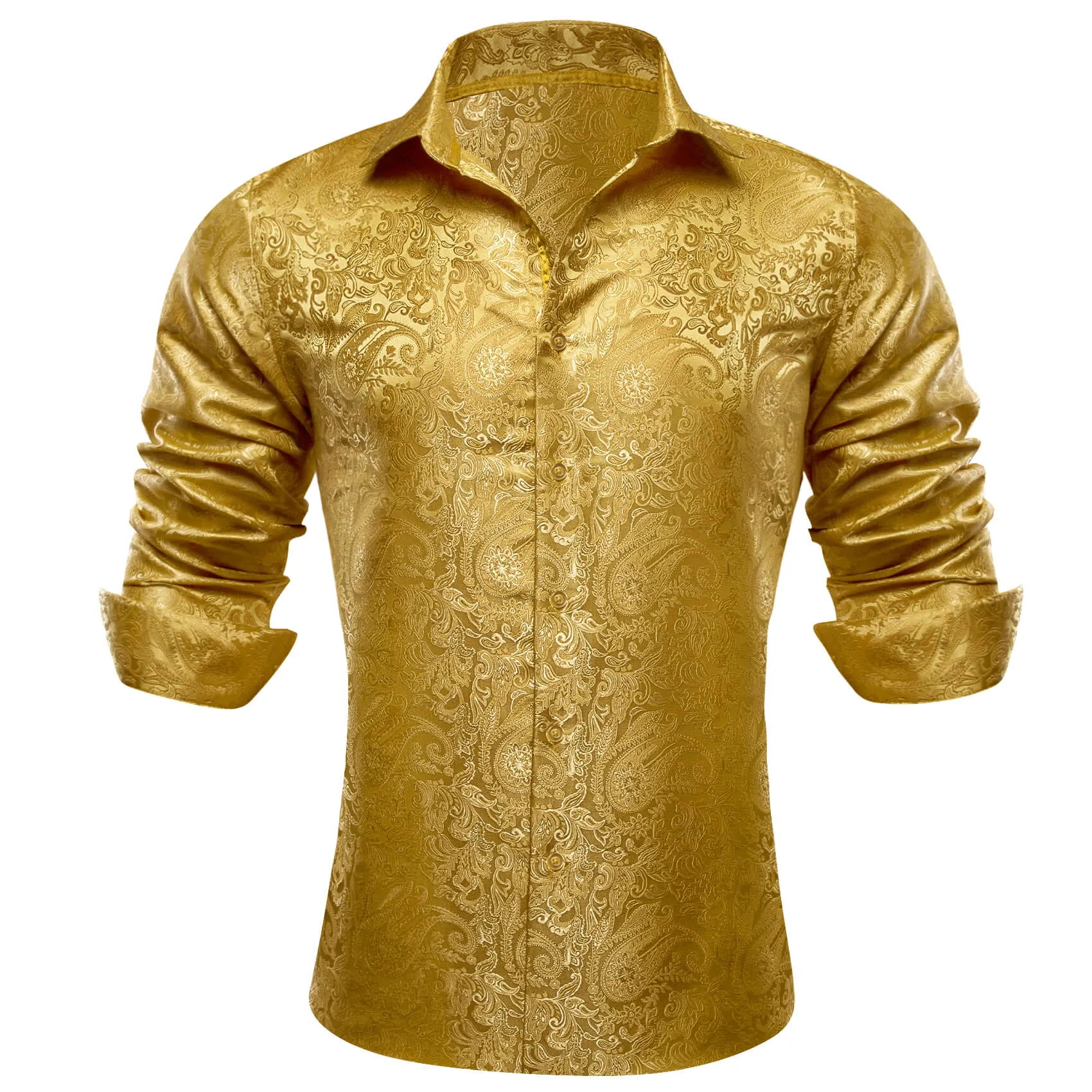 Barry. Wang Mens Shirt Gold Jacquard Paisley Silk Long Sleeve Shirt sold by Barrywang product image thumbnail 2