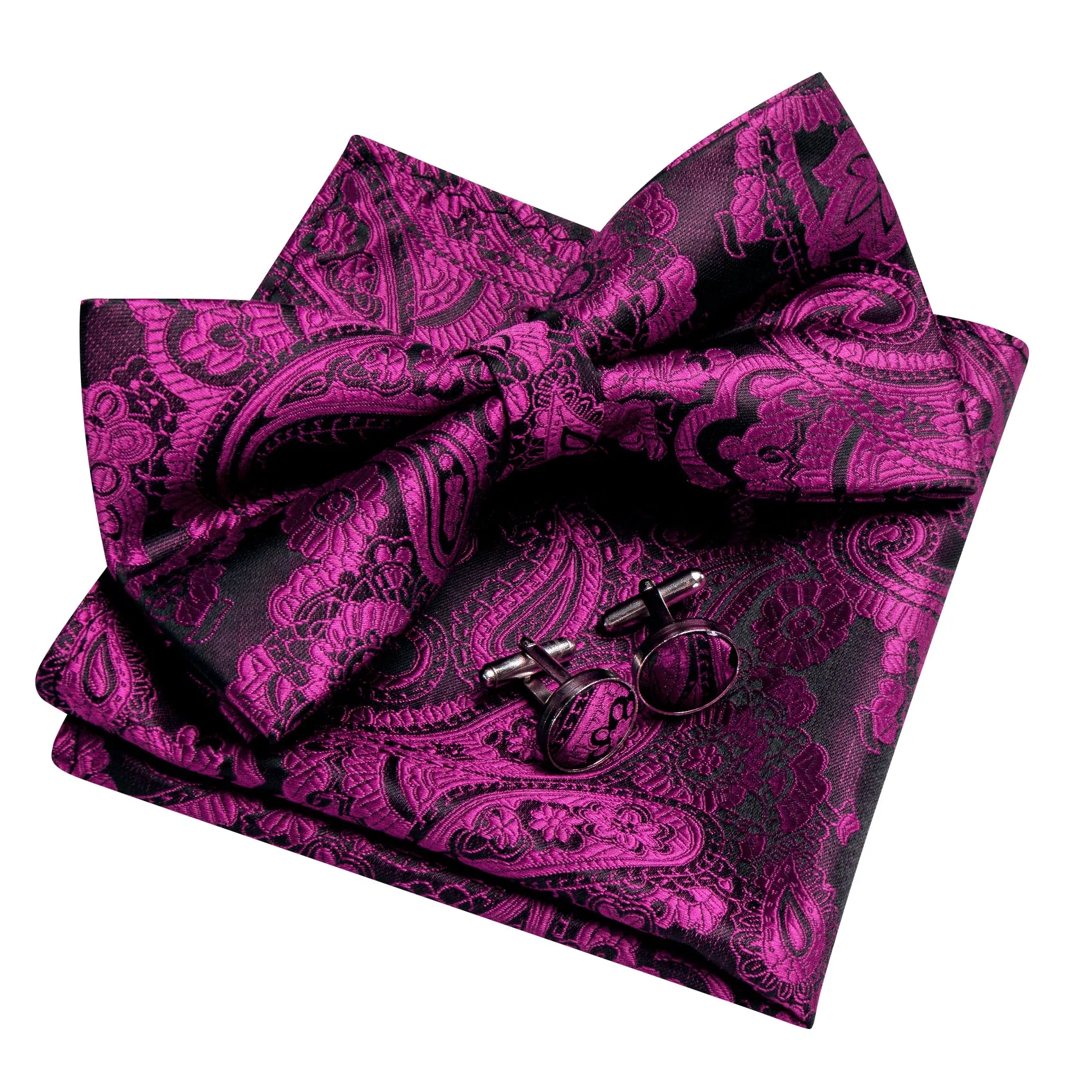 Barry. Wang Fuchsia Pink Bow Tie Hanky Cufflinks Set Paisley Pre-tied Jacquard Bow Tie for Wedding sold by Barrywang product image thumbnail 5