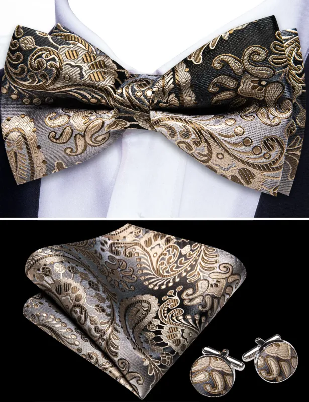 Barry. Wang Champagne Paisley Bowtie for Men Adjustable Pre-tied Silk Bowtie Set for Tuxedo Formal sold by Barrywang