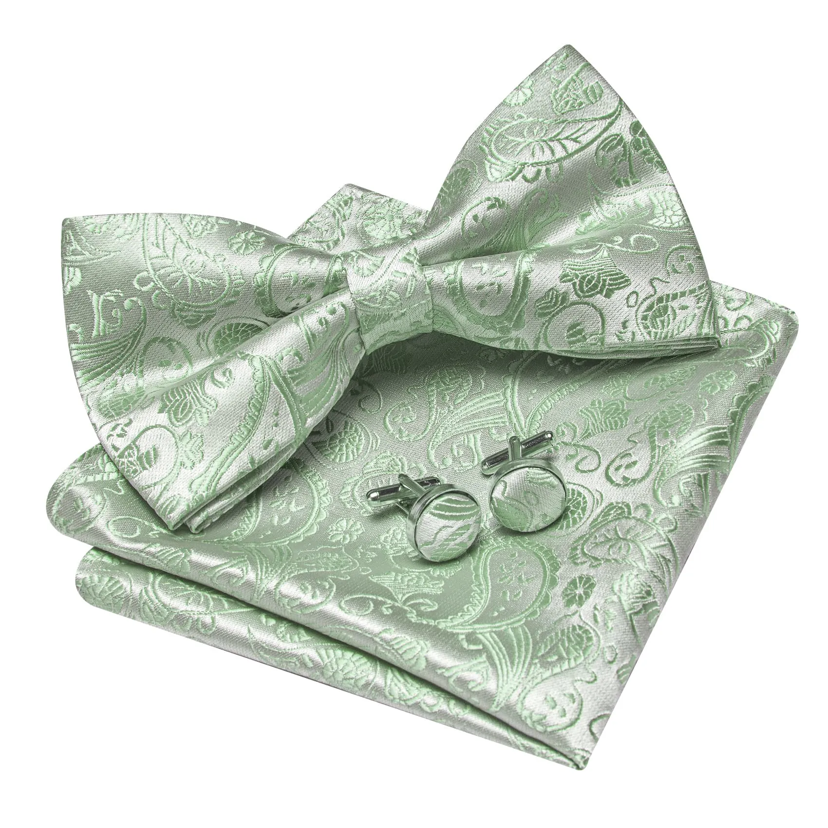 Barry. Wang Mint Paisley Bowtie Pre-tied Adjustable Men's Silk Wedding Party Bow Tie for Tuxedo sold by Barrywang product image thumbnail 3
