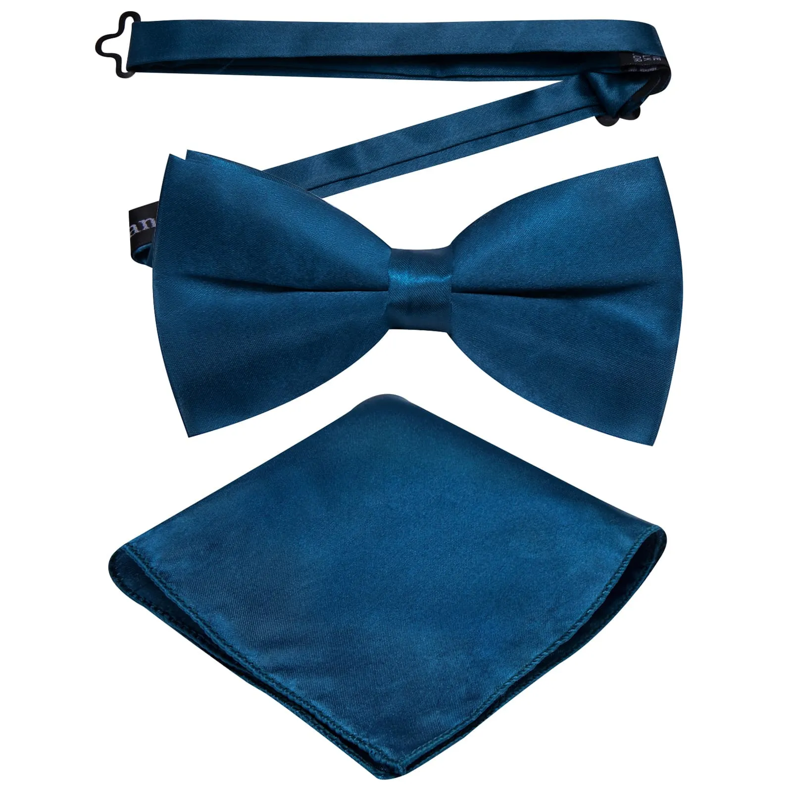 Barry. Wang Deep Teal Bow Tie Set for Wedding Solid Pre-tied Silk Bow Tie Pocket Square Cufflinks Set sold by Barrywang product image thumbnail 5