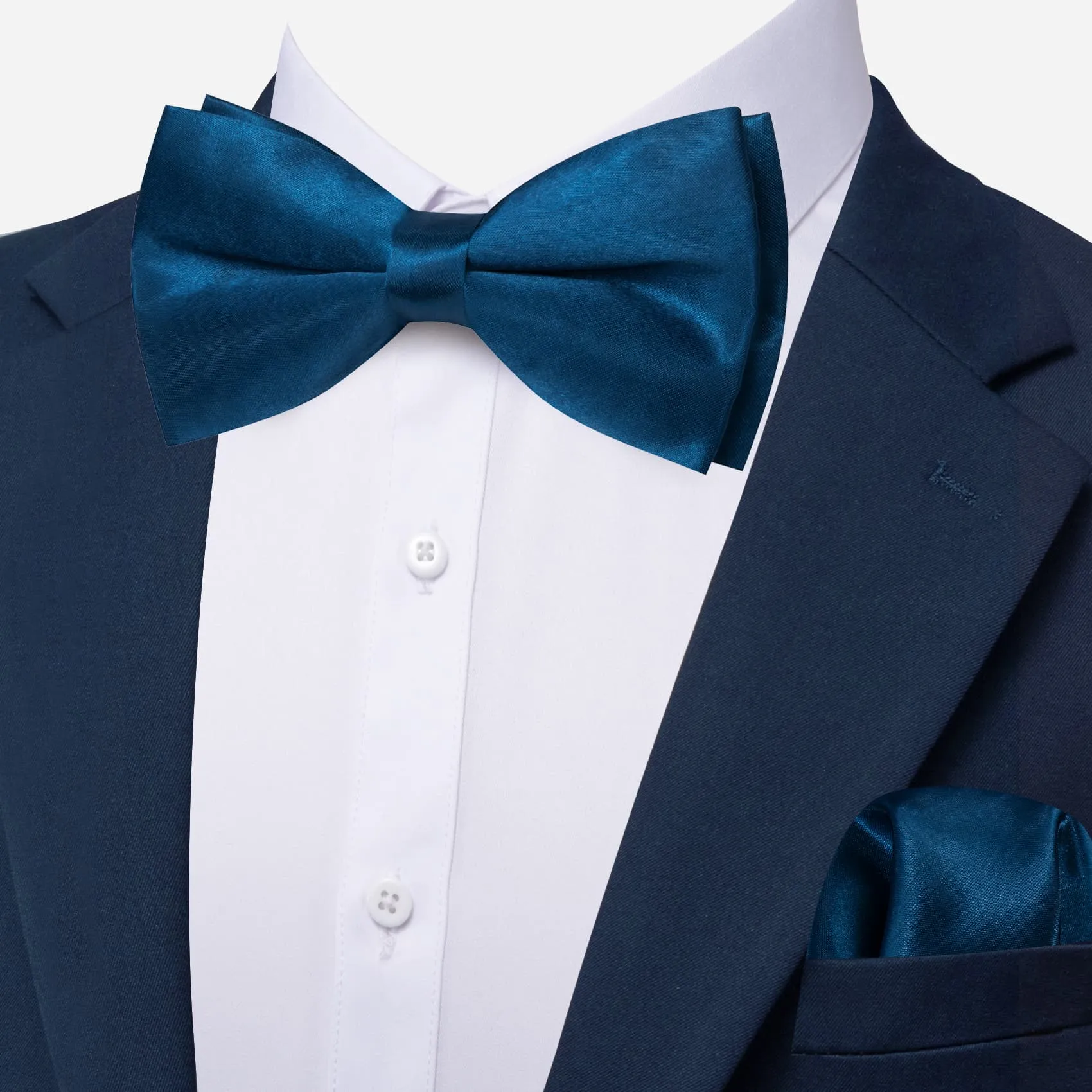 Barry. Wang Deep Teal Bow Tie Set for Wedding Solid Pre-tied Silk Bow Tie Pocket Square Cufflinks Set sold by Barrywang product image thumbnail 4